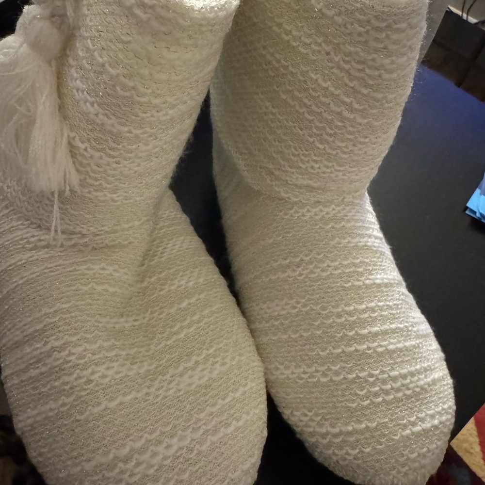Cozy Knit White Boot Slippers
